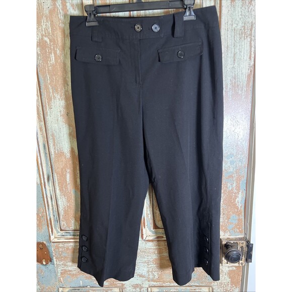 Larry Levine Women's 10 Black Contemporary Button Wide Leg Pocket Capris - Picture 1 of 9